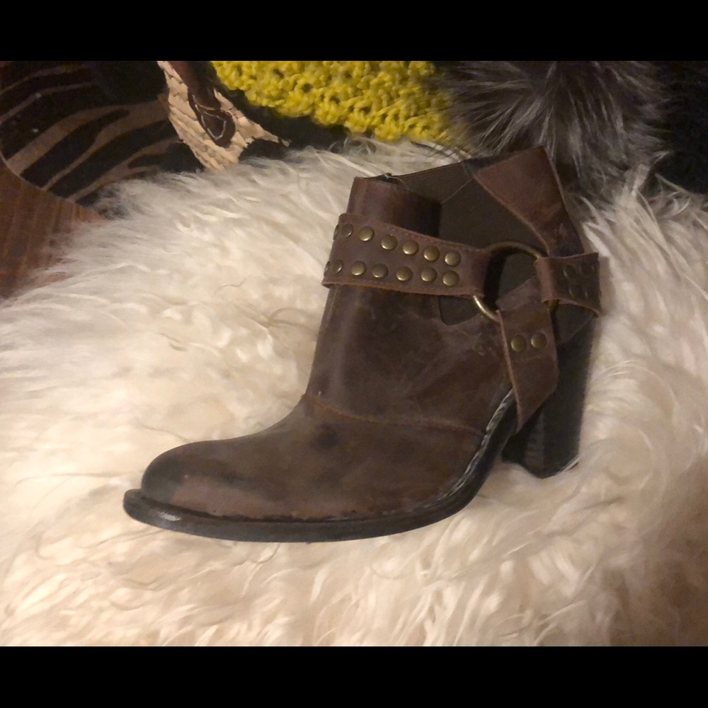 Jeffrey Campbell distressed biker brown bootie